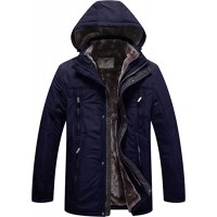 Navy Men's Warm Thicken Hooded Parka Winter Heavy Sherpa Lined Padded Coat